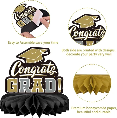 Miniatura 3 de 9 piezas de decoraciones de fiesta de graduación para clase de 2026, centro de mesa de felicitaciones de graduación de felicitaciones de graduación