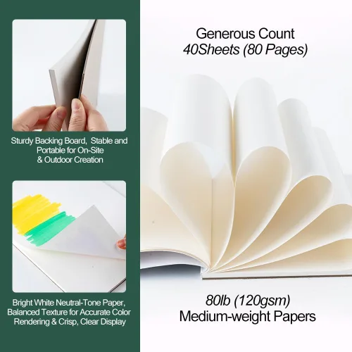 Miniatura 3 de TRANSON Cuaderno de dibujo A4, papel de arte pesado de 80 libras/4.23 oz/m², no se traspasa, 40 hojas/80 páginas de 8.3 x 11.7 pulgadas para dibujo