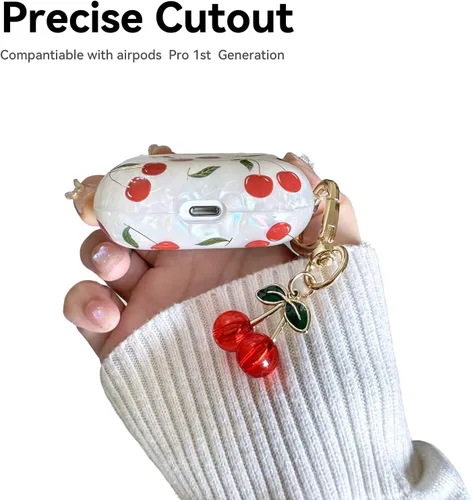 Miniatura 5 de Funda compatible con AirPods Pro (1ª generación), bonita funda estética de cereza para AirPod Pro con llavero de cereza, funda protectora de TPU