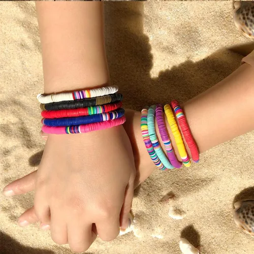 Miniatura 3 de EXCEART 20 pulseras de arcilla elástica de 0236in con cuentas de arco iris pulsera bohemia de arcilla