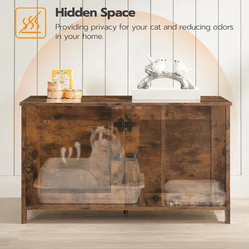 Miniatura 5 de HOOBRO Gabinete para Caja de Arena, Mueble para Caja de Arena de Gato con Divisor Removible, Mueble Grande para Caja de Arena Oculta, Casa de Madera
