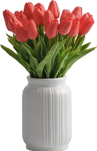 Miniatura 11 de 30 flores artificiales de tulipán, flores artificiales de tulipán de 14 pulgadas, tulipanes de tacto real para decoración del hogar, centro de mesa
