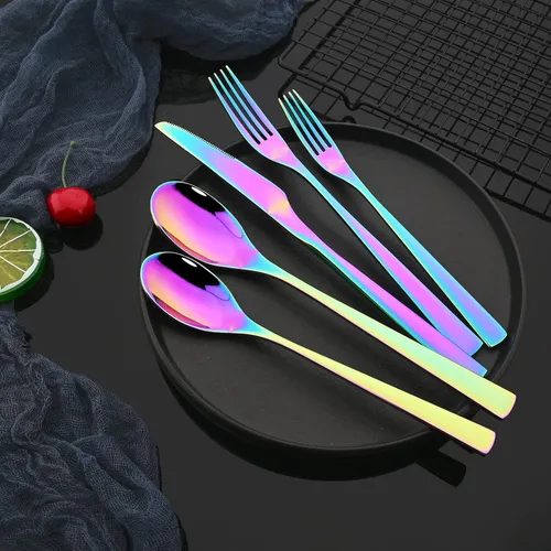 Miniatura 4 de JASHII Rainbow - Juego de cubiertos de 20 piezas de acero inoxidable 304 coloridos para 4, juego de vajilla para comer, acabado de espejo, mango