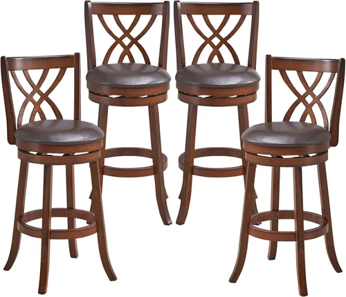 Miniatura 11 de COSTWAY Juego de 2 taburetes de bar, sillas giratorias de 360° con marco de madera de goma, asiento acolchado de piel sintética de 24 pulgadas