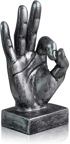 Miniatura 8 de Lependor Estatuas de escritorio de gestos de mano de poliresina plateada, decoración de escultura de dedo, dedos de plata de la victoria Dedos