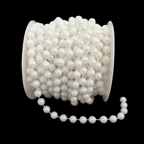 Miniatura 3 de FQTANJU Guirnalda de cuentas de perlas sintéticas de 0.315 pulgadas para decoración de bodas, fiestas, manualidades, rollo de 33 pies, color blanco