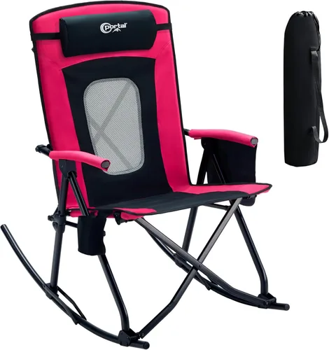 Miniatura 15 de PORTAL Silla mecedora plegable de gran tamaño para acampar, portátil, para exteriores, con respaldo alto, reposabrazos duros, bolsa de transporte