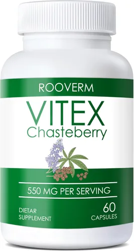 ROOVERM 550mg Extracto de árbol casto orgánico – Vitex Agnus Castus Fruit, suplemento de hierbas para mujeres, sin OMG, sin gluten, 60 cápsulas