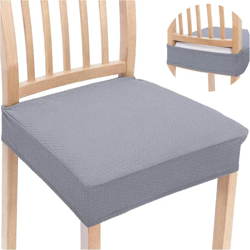 Miniatura 26 de Smiry Juego de 4 fundas de asiento elásticas de jacquard para sillas de comedor, extraíbles y lavables, sin fundas traseras, color gris pardo