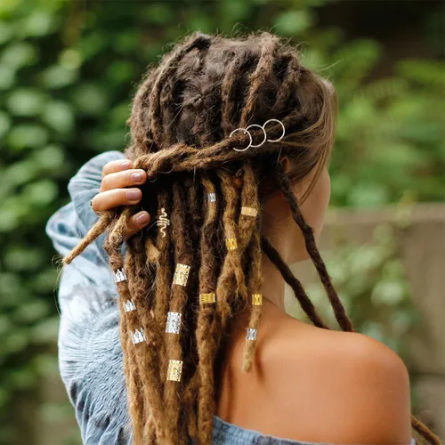 Miniatura 4 de 189 piezas de joyería de rastas, cuentas para trenzas de cabello, joyería para el cabello para trenzas, anillos trenzados de metal y oro, puños