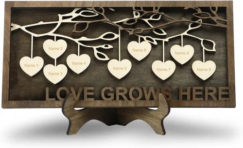 Miniatura 49 de Árbol genealógico con etiqueta de corazón, placas de madera grabadas personalizadas, regalos personalizados para madres, padres, escritorio, nombres