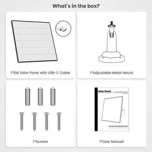 Miniatura 7 de Dzees Panel solar USB-C: compatible con cámara inalámbrica para exteriores, alimentación continua con carga de 5 W y 5 V, cable de carga impermeable
