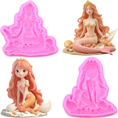 Miniatura 9 de Mujiang Moldes de silicona con temática de sirena 3D, molde de silicona Neptuno para decoración de pasteles, caramelo, chocolate, azúcar, arcilla