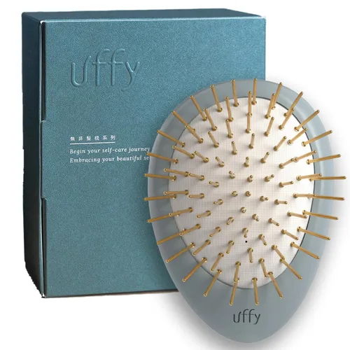 Miniatura 9 de Uffy Acubrusher - Cepillo de pelo Gua Sha chapado en oro de 24 quilates, masajeador ergonómico para el cuero cabelludo para la caspa
