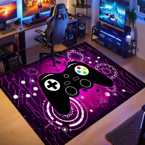 Miniatura 8 de Alfombra de juegos para habitación de niños - Alfombra de área amarilla temática de juegos para dormitorio de niños, decoración de habitación