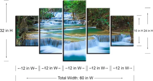 SZ - Lienzo decorativo para pared en cascada para sala de estar, 5 piezas de impresiones de estanque relajante en bosque tropical (montaje con Lona