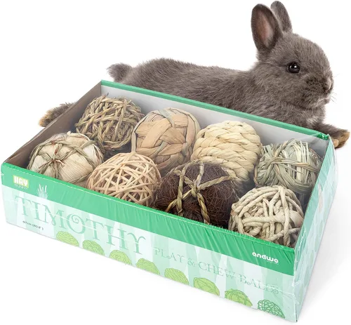 Miniatura 12 de andwe Pelotas de juego para animales pequeños, juguetes para masticar y golosinas para conejos, cobayas, chinchilla, conejito degus, jaula