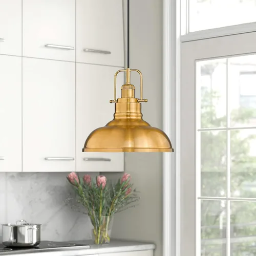 Miniatura 3 de zeyu Paquete de 2 luces colgantes de granja, lámpara colgante de techo industrial de 11 pulgadas con pantalla de cúpula de metal, acabado dorado