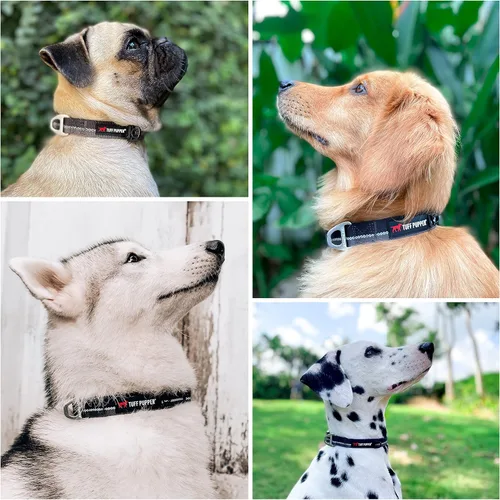 Miniatura 3 de Tuff Pupper Collar de perro resistente Reflectante con clip de correa de aluminio con anillo en D Accesorio de etiqueta de identificación