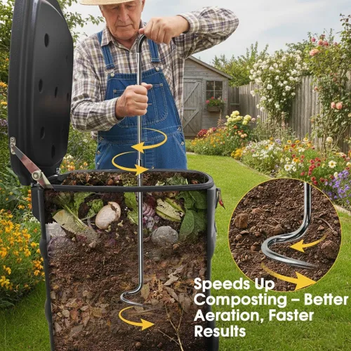 Miniatura 2 de Herramienta Aireadora de Compost, Girador de Compost en Espiral Resistente con Mango Ergonómico, Herramienta de Aireación Manual de Suelo