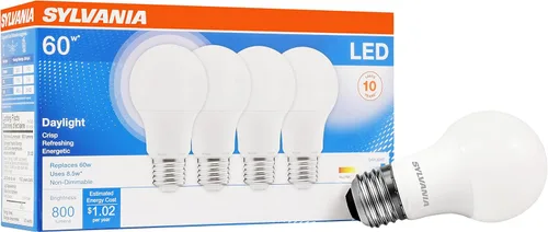 Miniatura 27 de Sylvania Bombilla LED, equivalente a 60 W A19, eficiente 8.5 W, base media, acabado esmerilado, 800 lúmenes, blanco suave, paquete de 4 (73888)