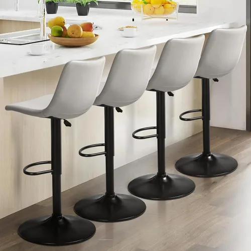 Miniatura 14 de LEMBERI Juego de 2 taburetes de bar, modernos taburetes de bar giratorios ajustables, altura de mostrador con respaldo, sillas de bar tapizadas
