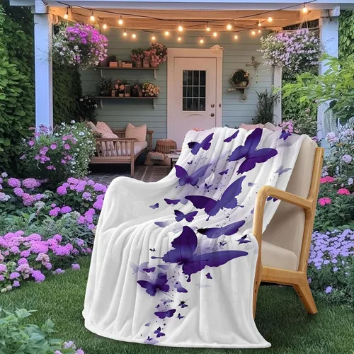 Miniatura 8 de Manta de mariposa morada para niñas y niños, regalos de mariposa de cumpleaños de primavera para hija nieta, manta de franela suave para cama