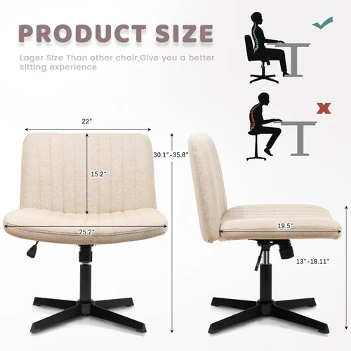 Miniatura 2 de LEMBERI Silla de escritorio acolchada de tela, sin ruedas, giratoria ancha sin brazos, mecedora de 120°, respaldo medio, ergonómica, para oficina
