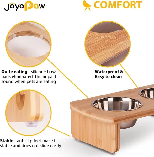 Miniatura 3 de Cuencos elevados para perros, cuenco elevado de bambú para perros y gatos pequeños, con 2 cuencos de acero inoxidable