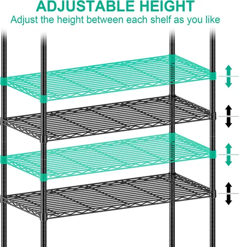 Miniatura 7 de Folews Estantes de almacenamiento de 5 niveles con ruedas – Estantería de alambre ajustable, estantes de metal para almacenamiento, estante