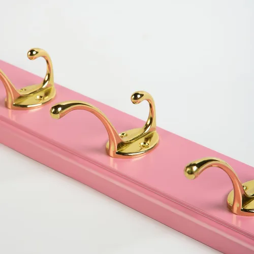 Miniatura 7 de Perchero de bambú para montaje en pared, 17 pulgadas, 4 ganchos dobles, paquete de 2, rosa y dorado