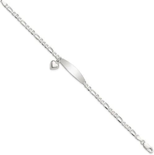 Miniatura 3 de Pulsera de cadena colgante de plata de ley 925 Figaro Link ID Heart Love