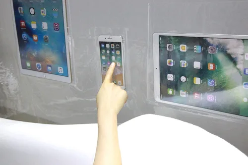 Miniatura 2 de Forro transparente para cortina de ducha con 8 bolsillos para pantalla táctil para teléfono, iPad, joyas, monitor de bebé, con ojales inoxidables