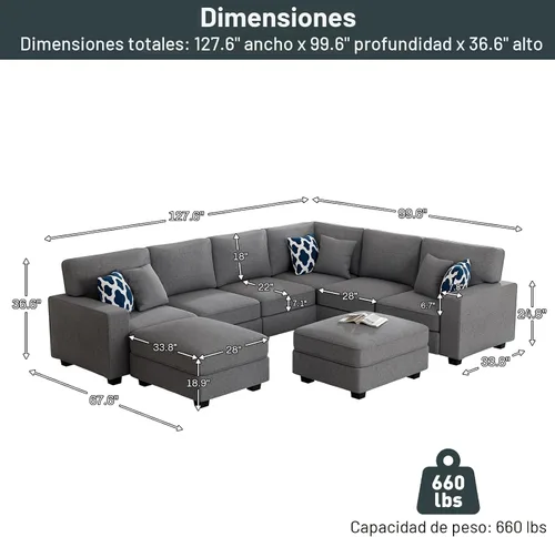 Miniatura 3 de Legend Vansen - Sofá modular seccional en forma de U con otomano, moderno, reversible, de esquina para sala de estar