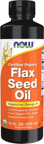 NOW Foods Suplementos, Aceite de semillas de lino líquido certificado orgánico, prensado en frío y sin refinar, 12 onzas