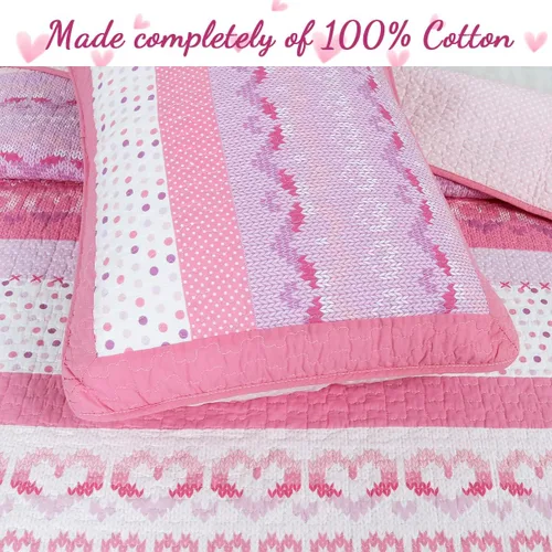 Miniatura 2 de Juego de ropa de cama de algodón de 6 piezas con estampado de corazones, mariposas y lunares, a rayas, rosa, morado, blanco, de algodón, con 3