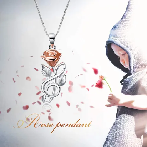 Miniatura 6 de Collar de plata de ley con flores de rosa, aretes, oro rosa con texto en inglés "I Love You Forever", regalo de joyería para mujeres y mujeres