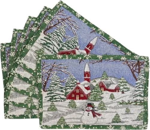Miniatura 6 de Juego de seis (6) manteles individuales de Navidad con textura de chenilla de Fancy Fun, tejido de tapicería, para fiestas, Navidad, temporadas