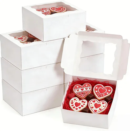 Miniatura 11 de XINHPKGG - 20 cajas para galletas de 6 x 6 x 2,5 pulgadas, cajas de panadería con ventana, caja de regalo para fresas cubiertas de chocolate