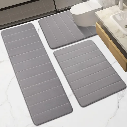Miniatura 8 de Juego de 3 alfombras de baño de espuma viscoelástica, extragruesas, suaves, absorbentes, antideslizantes, mejoradas, lavables, alfombrilla