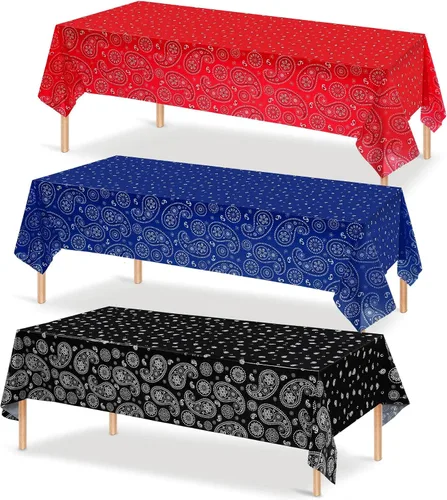 Miniatura 26 de Tatuo Mantel de fiesta del oeste con estampado de cachemira, mantel de bandana, mantel de plástico rectangular con flores para fiesta temática