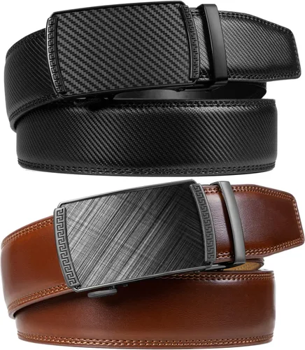 Miniatura 2 de Founders & C Cinturón para hombre, 2 unidades, vestido de cuero con trinquete con hebilla deslizante de 1 38 pulgadas en caja de regalo