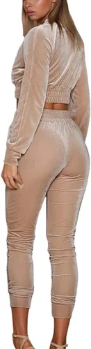 Miniatura 3 de Conjunto deportivo de 2 piezas para mujer con cierre de terciopelo, sudadera delgada y pantalones deportivos