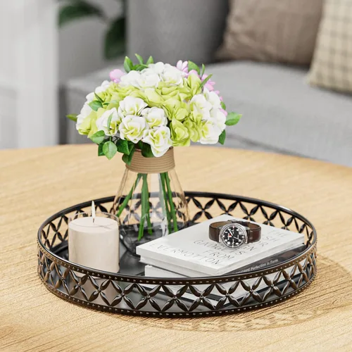 Miniatura 4 de Bandeja de tocador para encimera de baño, bandeja decorativa negra de 11 pulgadas, bandeja organizadora de encimera de baño para perfumes