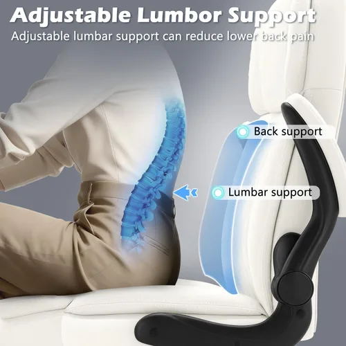 Miniatura 4 de Silla de oficina ejecutiva grande y alta de 450 libras con brazo abatible, silla de escritorio de cuero resistente, cómoda silla giratoria de Blanco