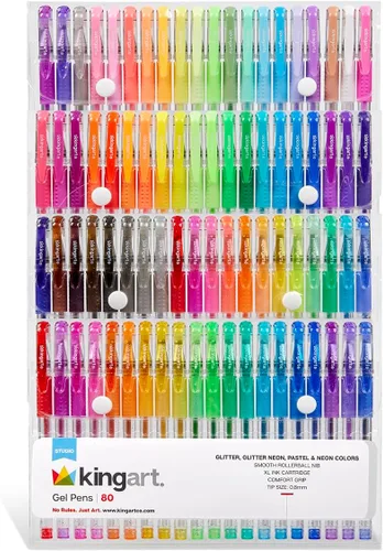 Miniatura 10 de KINGART Brillo de agarre suave, cartucho de tinta de 0.098 pulgadas, juego de 80 bolígrafos de gel de colores únicos, surtido de 80 piezas