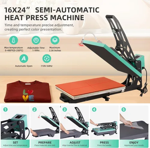 Miniatura 3 de Máquina de prensa de calor deslizante de 16 x 24 pulgadas para camisetas, placa extraíble de concha, impresora de sublimación digital industrial