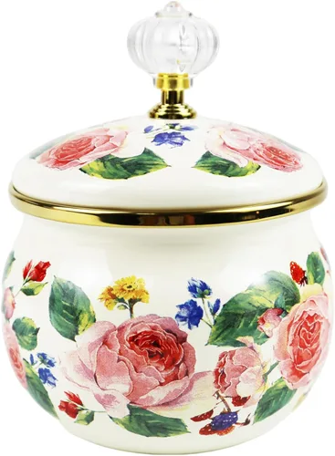 Azucarero esmaltado floral dorado étnico tarro de condimento vintage para té, caja de especias, caja de almacenamiento retro para café, caramelo,