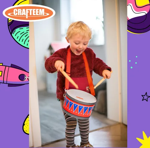 Miniatura 5 de CRAFTEEM Juego para niños pequeños – Juguete musical para bebé con campanas de muñeca, baquetas y divertido instrumento de batería para niños