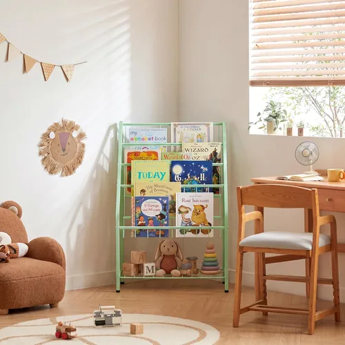 Miniatura 7 de JAQ Kids Bookshelf for Toddlers, 4-Tier Forward Facing Book Display Shelf for Nursery, Playroom & Classroom, Easy Assembly Sling Bookshelf for Small
